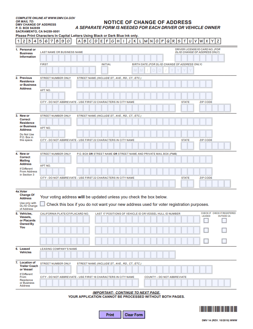 change of address car registration california