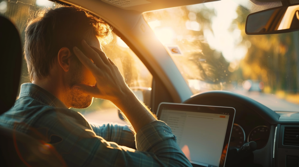 California driver struggling with DMV online registration renewal on laptop