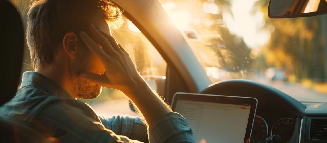 California driver struggling with DMV online registration renewal on laptop